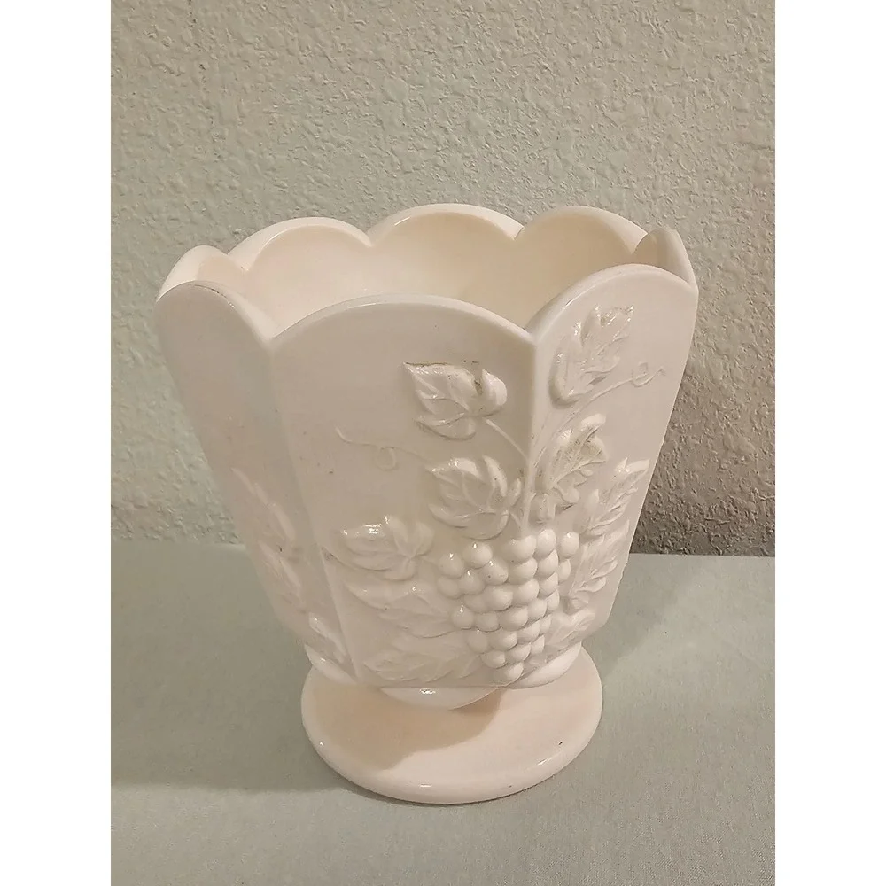 Napco Ceramics Pink Milk Glass Style Footed Planter Grape Motif Cleveland Ohio
